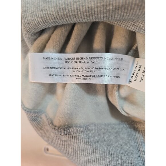 Ariat Womens Logo Spell Out Hoodie Sweatshirt pocket Gray Pink Size L New - Picture 7 of 16